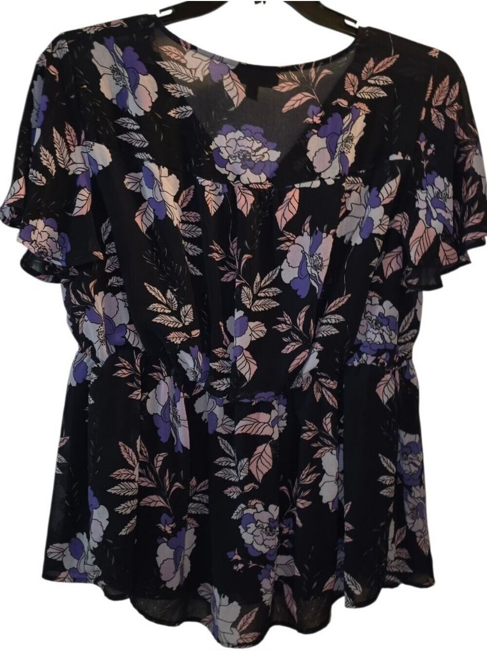 Lane Bryant Black Floral Blouse Size 14 - Picture 7 of 9